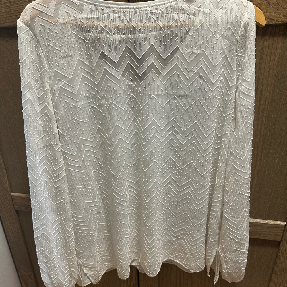 Joseph Ribkoff White Textured Chevron Blouse
